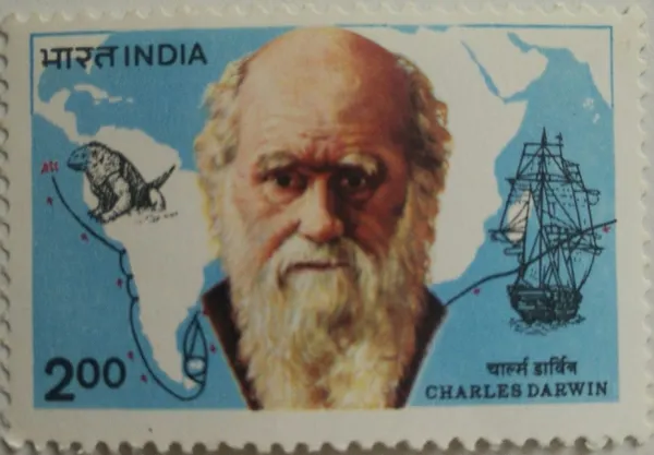 India_-_1983_-_Darwin_and_Map_of_voyage_with_H.M.S_Beagle-MNH_Stamp__-_Pack_of_3