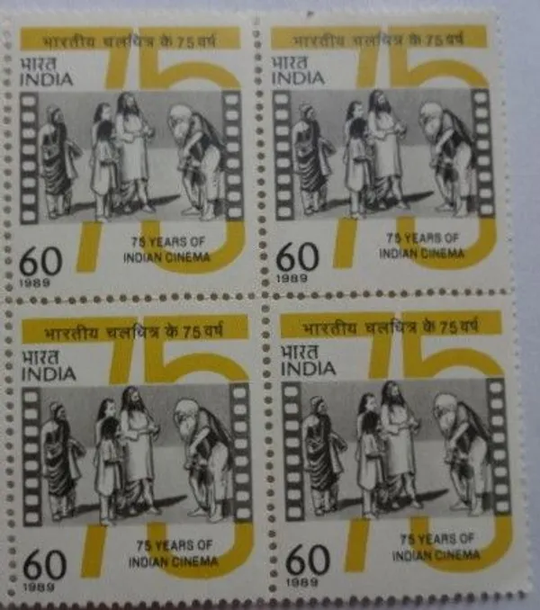 India_-_1989_-_75_Years_of_Indian_cinema_Block_of_4_Stamp_-_MNH