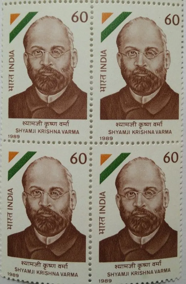 India_-_1989_-_Shyamji_Krishna_Varma_Personality,_Revolutionary,_Freedom_Fighter,_Lawyer,_Journalist_60_P_(Block_Of_4_Stamp)_-_MNH