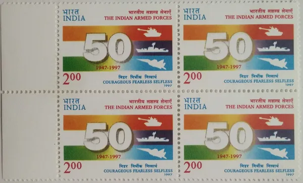 India_-_1997_-_50th_Anniversary_of_Indian_Armed_Forces_Block_of_4_Stamp_-_MNH