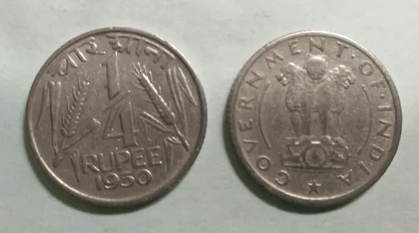 India_-_1950_-_1/4_RUPEE__Used_-_Pack_of_2