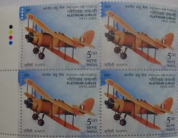 India_-_2007_-_Westland_Wapiti_biplane_(Block_of_4_TL_Stamp)_-_MNH