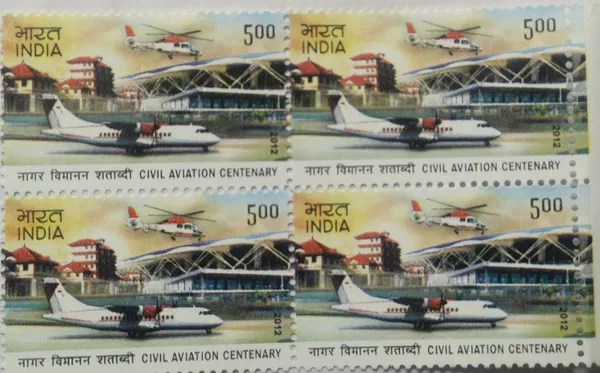 India_-_2012_-_Civil_Aviation_Centenary_Thematic_(Block_of_4_stamp)_-_MNH_-_Pack_of_2