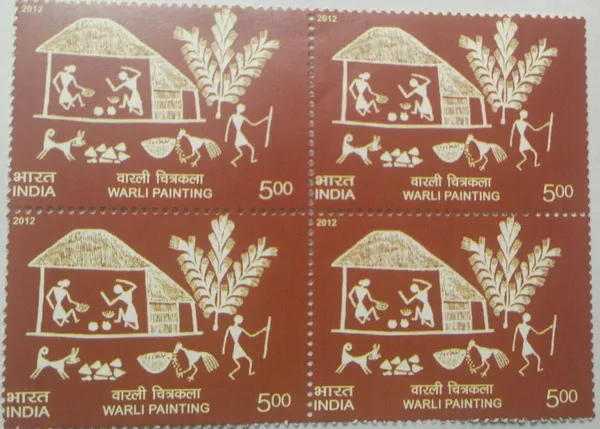 India_-_2012_-_Warli_Paintings_Thematic_(Block_of_4_stamp)_-_MNH_-_Pack_of_2