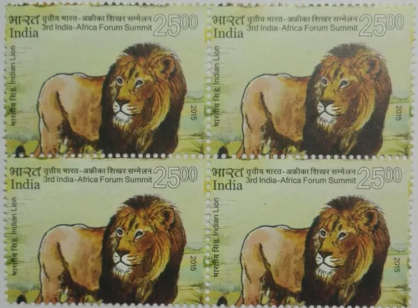 India_2015_-_Third_India-Africa_Forum_Summit_-_Indian_Lion_-_-_Block_of_Four_-_MNH