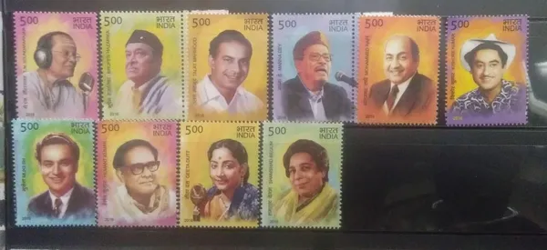 India_-_2016_-_Legendary_Singers_of_India_(Set_of_10)_-_Stamp_-_MNH_(Face_values:_each_(10_stamps))
