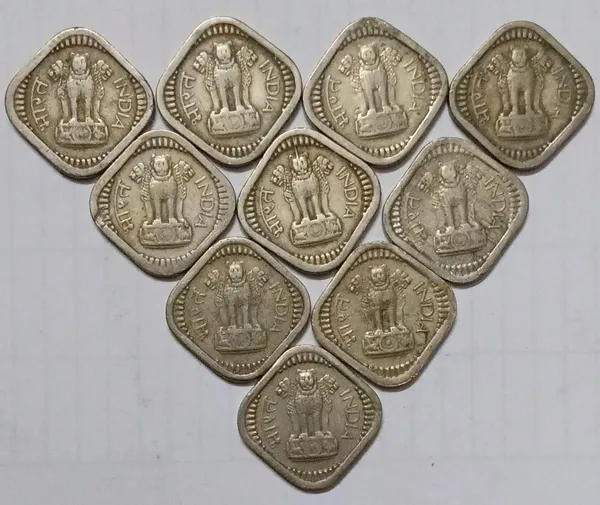 India_-_1957-1966_-_5_Paise_SET_OF_10_Coins_Used