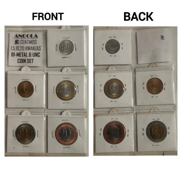 Angola_50_Centimos,_1,_5,_10_20_Kwanzas_UNC_Coin_set_Bi-Metal_Circulation_Coins_Collection