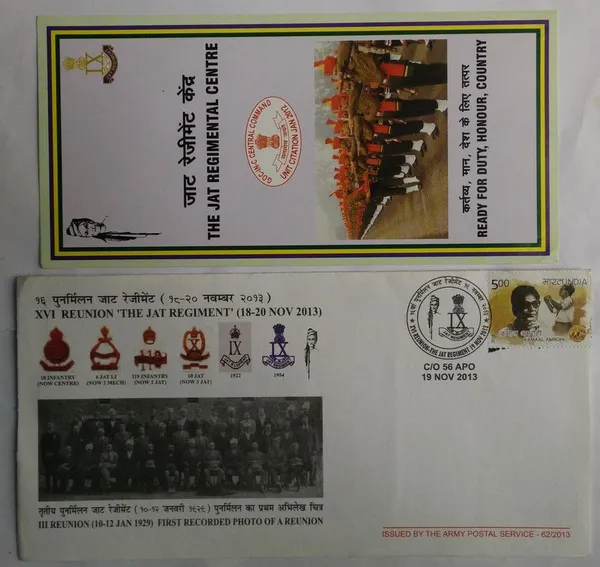 INDIA_-_ARMY_POSTAL_COVERS(APO's)_-_19-11-2013_-_XVI_Reunion_The_Jat_Regiment_-_Pack_of_3