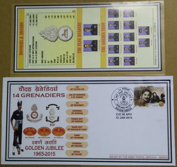 INDIA_-_ARMY_POSTAL_COVERS(APO's)_-_22-01-2015_-_14_Grenadiers_-_Pack_of_3