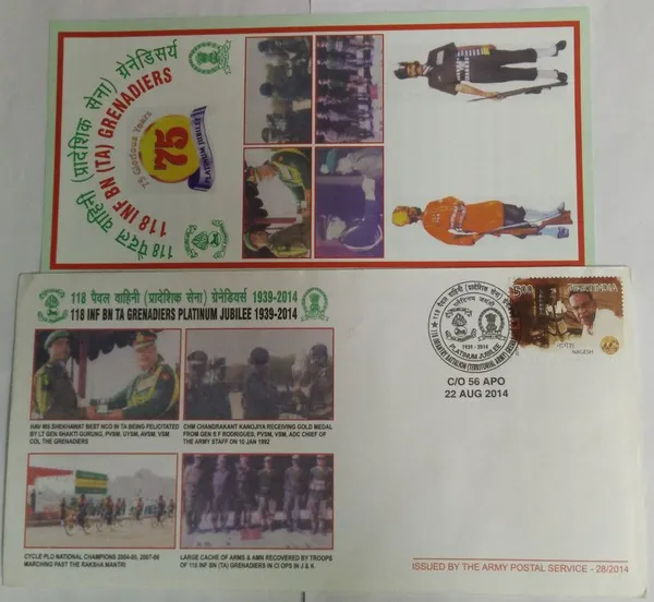 INDIA_-_ARMY_POSTAL_COVERS(APO's)_-_22-08-2014_-_118_Inf_BN_TA_Grenadiers_Platinum_Jubilee_-_Pack_of_3