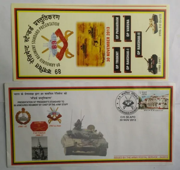 INDIA_-_ARMY_POSTAL_COVERS(APO's)_-_30-11-2013_-_89_Armoured_Regiment_By_Chief_of_the_Army_Staff_-_Pack_of_3