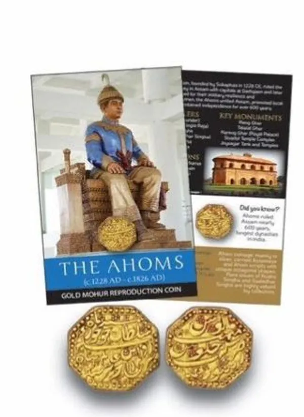 The_Ahoms_(1228-1826_AD)_Dynasty_Commemorative_Gold-Plated_Octagonal_Mohur_History_Folder_-_ATM_Card_-_Pack_of_2