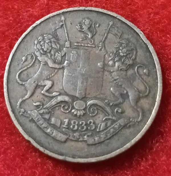 British_India_-_East_Company_Quarter_Anna_1833_Copper_Coin-India_Bombay_Presidency_-Rare-Good