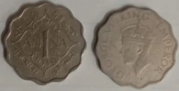 British_India_Coin_George_VI_1_Anna_1946_Used_Copper_Nickel