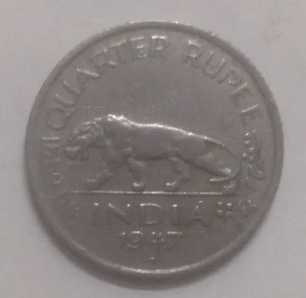 British_India_Coin_George_VI-Quarter_Rupee_1947_Used_Nickel