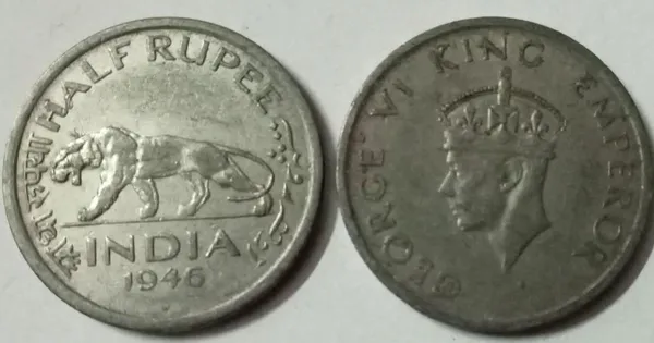British_India_Coin_George_VI-Half_Rupee_1946_Used_Nickel_-_Pack_of_2