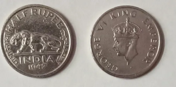 British_India_Coin_George_VI-Half_Rupee_1947_Used_-_Pack_of_2