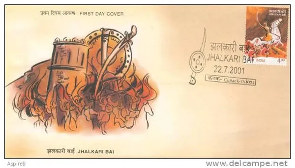 INDIA_-_FDC_-_22-07-2001_-_Jhalkari_Bai_(Warrior_Of_Jhansi)_-_Pack_of_2