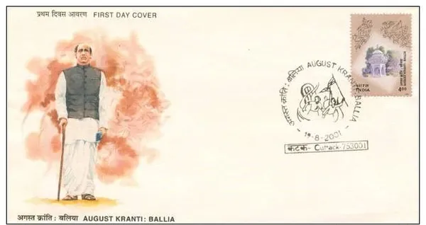 INDIA_-_FDC_-_2001_-_19_Aug_2001_60th_Anniversary_of_August_Revolution,_Ballia,_U_P_(2002)_-_Pack_of_2