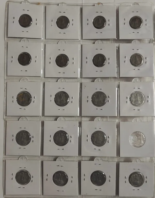 India_2_Naya_Paisa,_2_Paise_Complete_Year_Set_1957-1979_in_Coin_Holders_Year_Wise_Collection_1969_1979_Missing_21_Coins_Lot