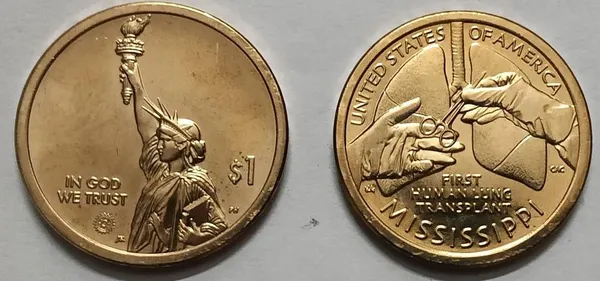 United_States_Innovation_Dollar_coin-First_Human_Lung_Transplant_MISSISSIPPI_2023_D_Mint_UNC