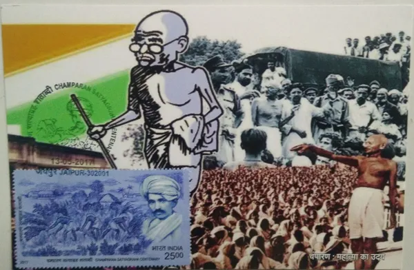 Champaran_Satyagraha_Centenary_Maximum_Card._Collectible_item_(Stamp_issue:_2017;_face_value:)_-_Pack_of_3