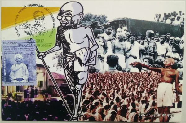 Champaran_Satyagraha_Centenary_Maximum_Card._Collectible_item_(Stamp_issue:_2017;_face_value:)_-_Pack_of_3