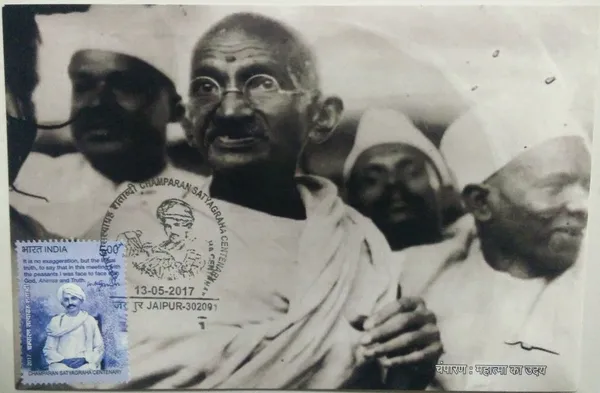 Champaran_Satyagraha_Centenary_Maximum_Card._Collectible_item_(Stamp_issue:_2017;_face_value:)_-_Pack_of_3