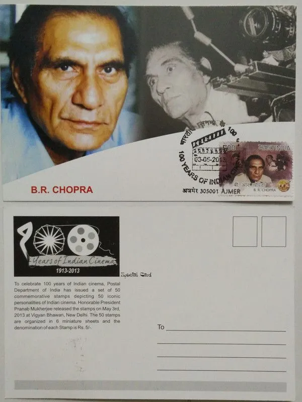 B_R_Chopra_100_Years_of_Indian_Cinema_Maximum_Card._Collectible_item_(Stamp_issue:_2013;_face_value:)_-_Pack_of_3