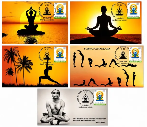 India_-_International_Day_of_Yoga_India_Post_Special_Cancellation_Set_of_5_Maximum_Cards_(Stamp_issue:_2015;_face_value:)