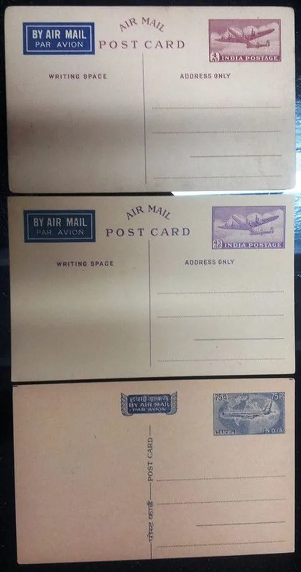 India_-_Rare_3_45_Np_/_4As_/75P_Air_Mail_Postcard_(Set_Of_3_Postcards)