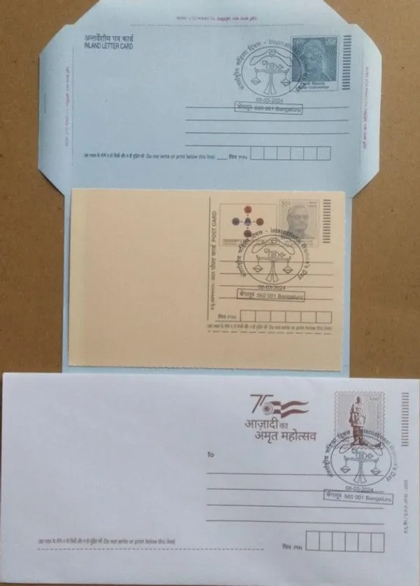 International_Womens_Day_(Bengaluru)_Special_cancellation_on_Postal_stationery_Envelope_Inland_letter_Postcard_Cancellation_date:_08-03-2024_(Printed_postage:_Envelope;_Inland_letter.50;_Postcard_50_paise)_-_Pack_of_3