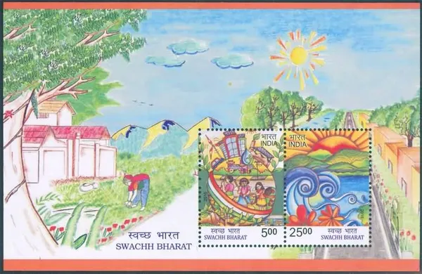 India_-_Swachh_Bharat_2016_(Indian_Miniature_Sheets)_-_Stamp_-_MNH_-_Pack_of_2