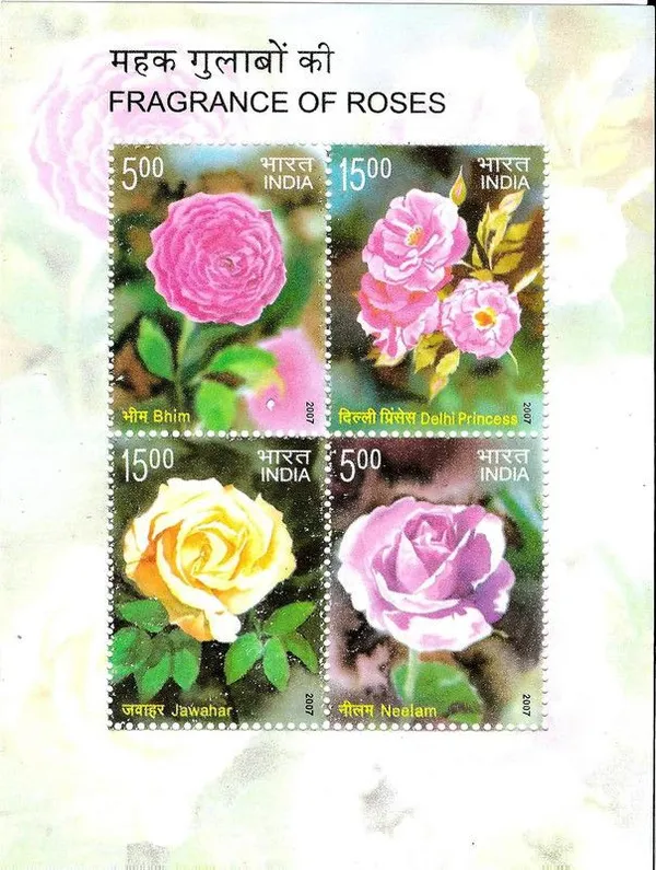 India_-_Roses_2007_(Indian_Miniature_Sheets)_-_Stamp_-_MNH