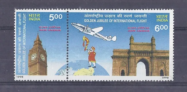 India_-_1998_-_Air_(Indian_Se-Tenants)_-_Stamp_-_MNH_(Face_values:_/_Rs._6)