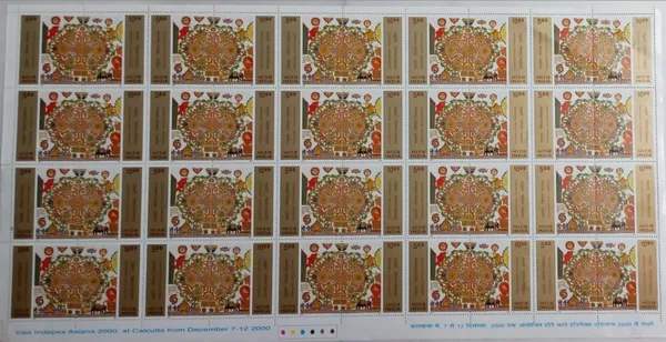 India_-_2000_-_Mithila_Paintings_(Indian_Se-Tenants_Full_sheet)_-_Stamp_-_MNH_(Face_values:_/_)