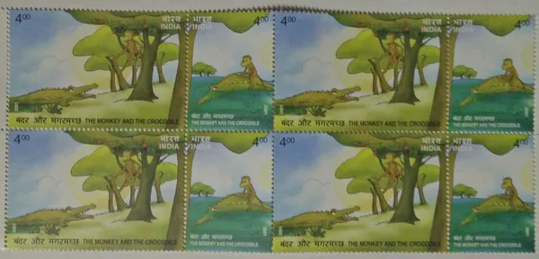 India_-_2001_-_Panchatantra_Stories_(Se-Tenant_Block_Of_4)_-_Stamp_-_MNH_(Face_value:_Rs._4)