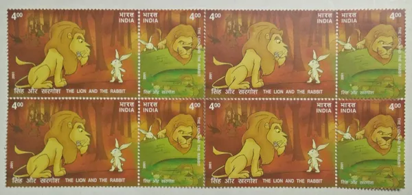 India_-_2001_-_Panchatantra_Stories_(Se-Tenant_Block_Of_4)_-_Stamp_-_MNH_(Face_value:_Rs._4)