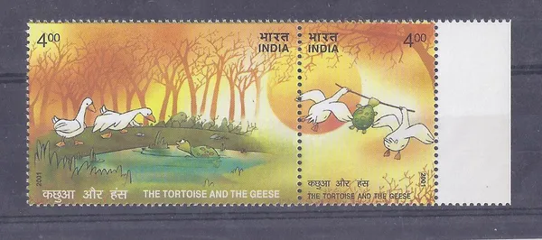 India_-_2001_-_Panchatantra_Stories_(Indian_Se-Tenants)_-_Stamp_-_MNH_(Face_value:_Rs._4)_-_Pack_of_3