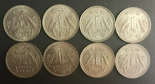 India_-_1973,_1976-1982_-_Republic_Coins_Set_Total_Number_Of_Coins_8_UNC