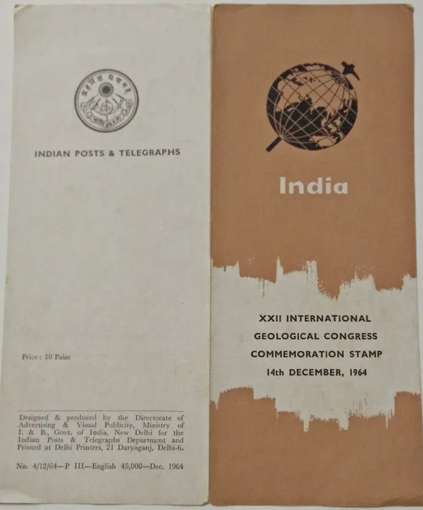 India_-_SBR_-_14-12-1964_-_14_Dec._64_22nd_International_Geological_Congress,_New_Delhi._Event,_Geology,_Globe,_Hammer_-_Pack_of_3