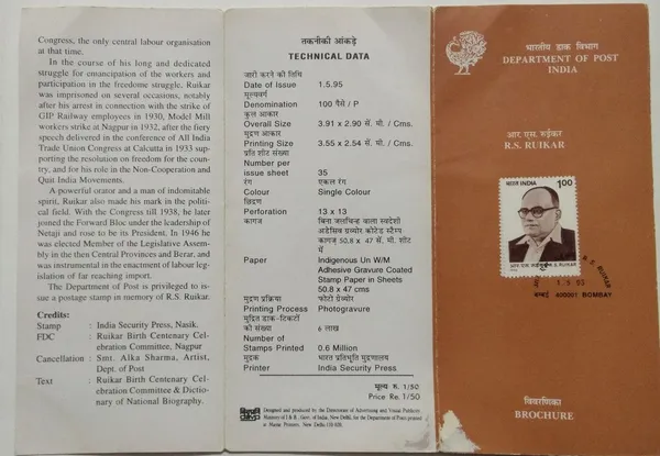 India_-_SBR_-_01-05-1995_-_Ramchandra_Sakharam_Ruikar_Birth_Centenary_-_Pack_of_3