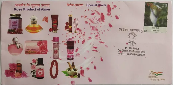 INDIA_-_Special_Cover_-_11-10-2022_-_Rose_Product_Of_Ajmer_(One_District_One_Product)_-_Pack_of_2
