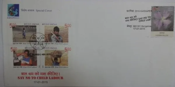 INDIA_-_Special_Cover_-_17-01-2015_-_Say_No_To_Child_Labour_(Single_Stamp)_-_Pack_of_3