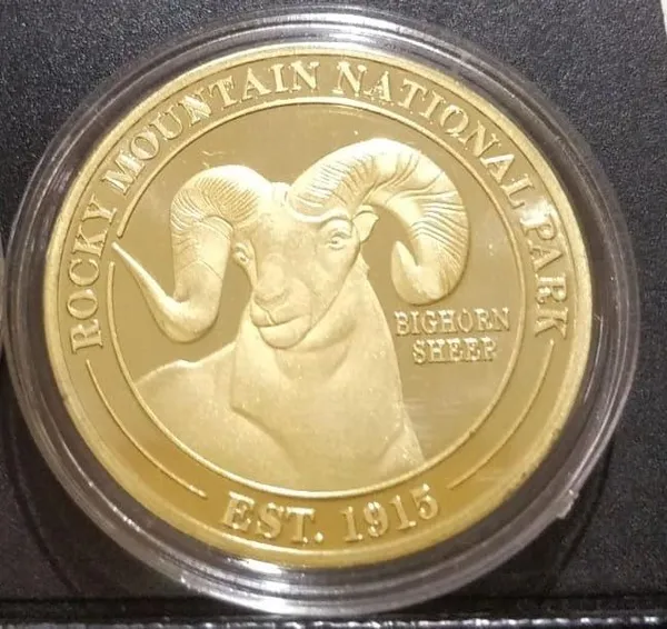 United_States_-_LONGS_PEAK_14259_Ft._Rocky_Mountain_National_Park_Gold_Plated_Coin_"Bighorn_Sheep"