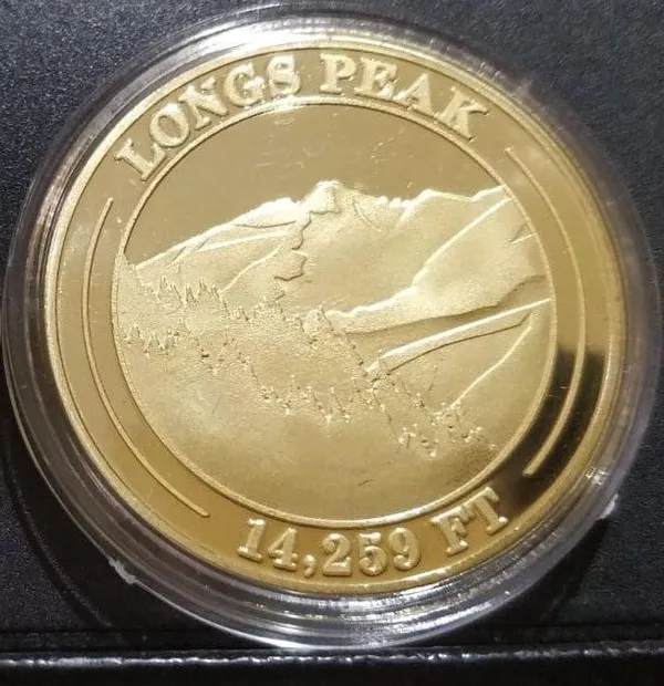 United_States_-_LONGS_PEAK_14259_Ft._Rocky_Mountain_National_Park_Gold_Plated_Coin_"Bighorn_Sheep"