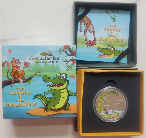 Panchatantra_Coloured_Souvenir_Coin_Proof_Set_The_Monkey_The_Crocodile_(Proof_Set)