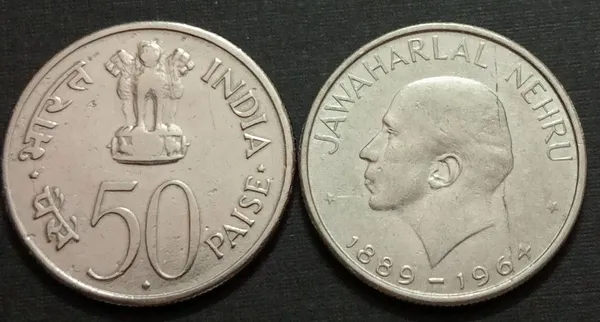India_-_1964_-_50_Paise_-Jawaharlal_Nehru_1889-1964_English_Legend-1_No-_UNC_-_Pack_of_2