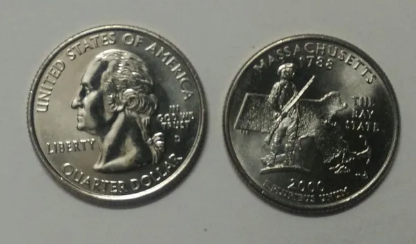 United_States_Quarter_Dollar_Massachusetts_State_1_Coin_(#_6/50)_UNC_-_Pack_of_2